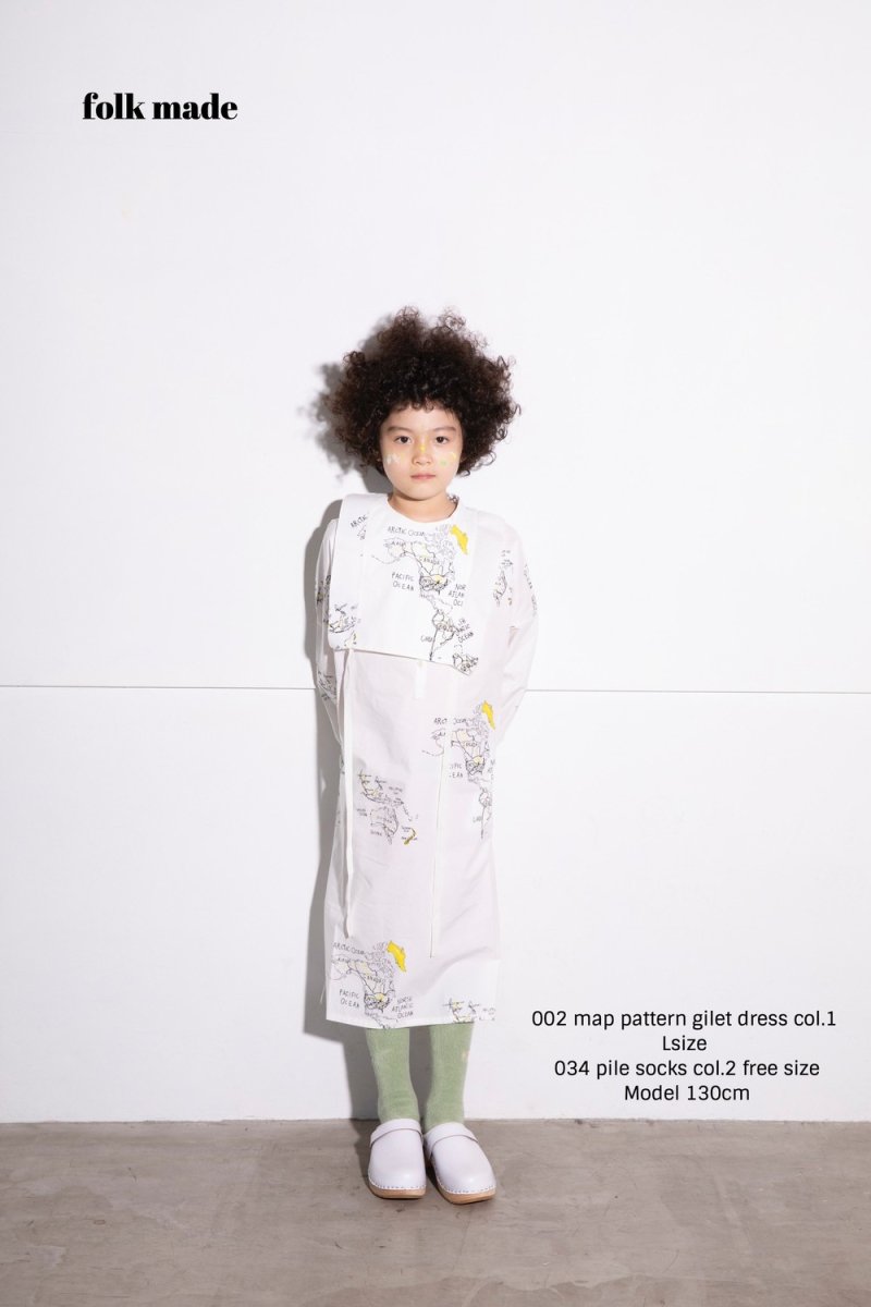 folk made フォークメイド　マップドレスシャツ map pattern gilet dress / white map print