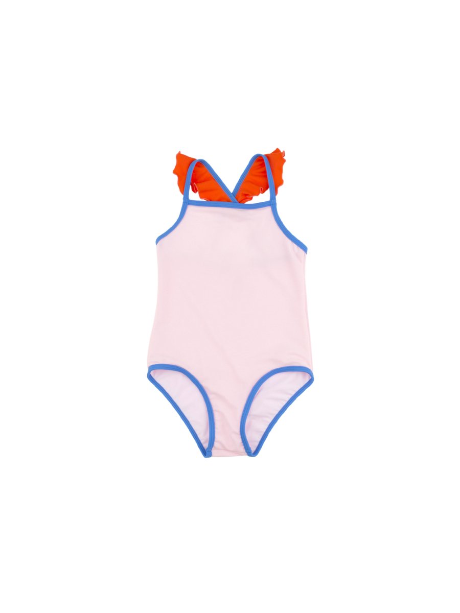 tiny cottons　タイニーコットンズ 　color block frills swimsuit light pink/carmin  フリルショルダー水着