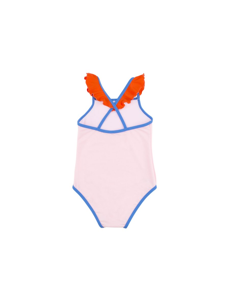 tiny cottons　タイニーコットンズ 　color block frills swimsuit light pink/carmin  フリルショルダー水着