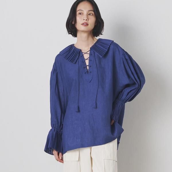 <img class='new_mark_img1' src='https://img.shop-pro.jp/img/new/icons39.gif' style='border:none;display:inline;margin:0px;padding:0px;width:auto;' />VENIT ˥åȡLINEN PLEATED BLOUSE  /Navy (Indigo)