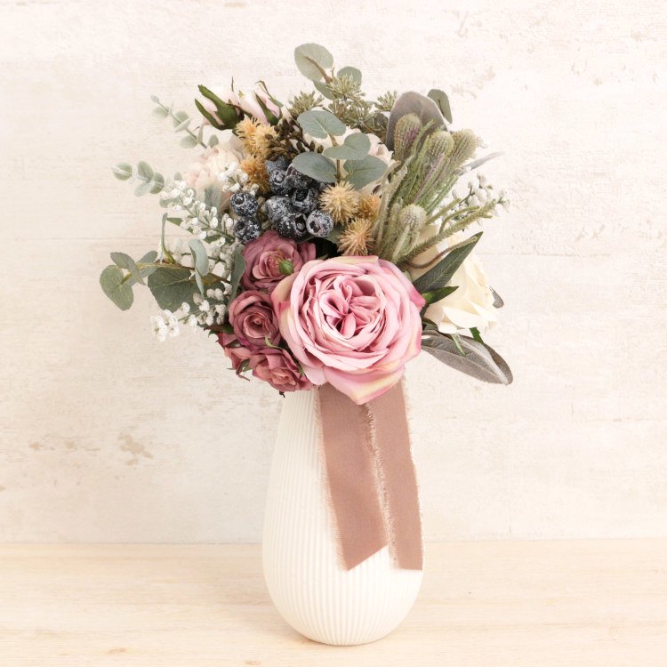 ローズベリーブーケ モーヴカラー 花瓶アレンジメント 薔薇 バラ 造花 アーティフィシャルフラワー