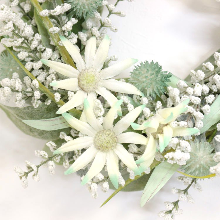 フランネルフラワーのハーフリース ホワイト×グリーン 造花 アーティフィシャルフラワー