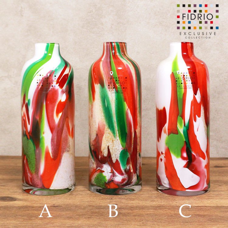 FIDRIO(フィデリオ) ボトルフラワーベース レッド系 花瓶 ガラス ミックスカラー