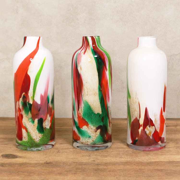 FIDRIO(フィデリオ) ボトルフラワーベース レッド系 花瓶 ガラス ミックスカラー