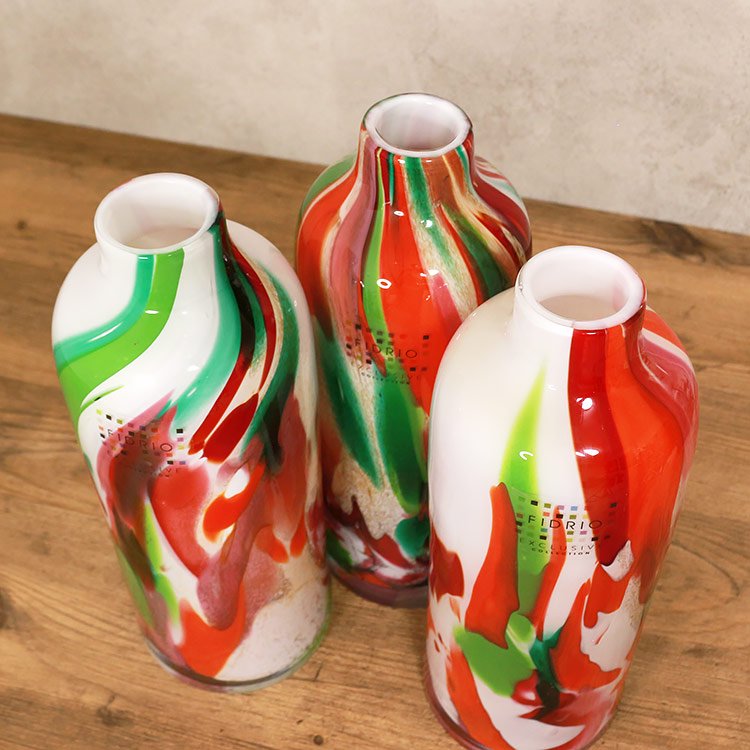 FIDRIO(フィデリオ) ボトルフラワーベース レッド系 花瓶 ガラス ミックスカラー - アーティフィシャルフラワー ・造花アレンジメントの通販専門店fullr