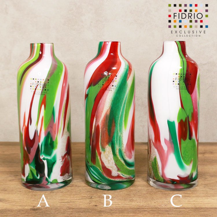 FIDRIO(フィデリオ) ボトルフラワーベース グリーン系 花瓶 ガラス ミックスカラー