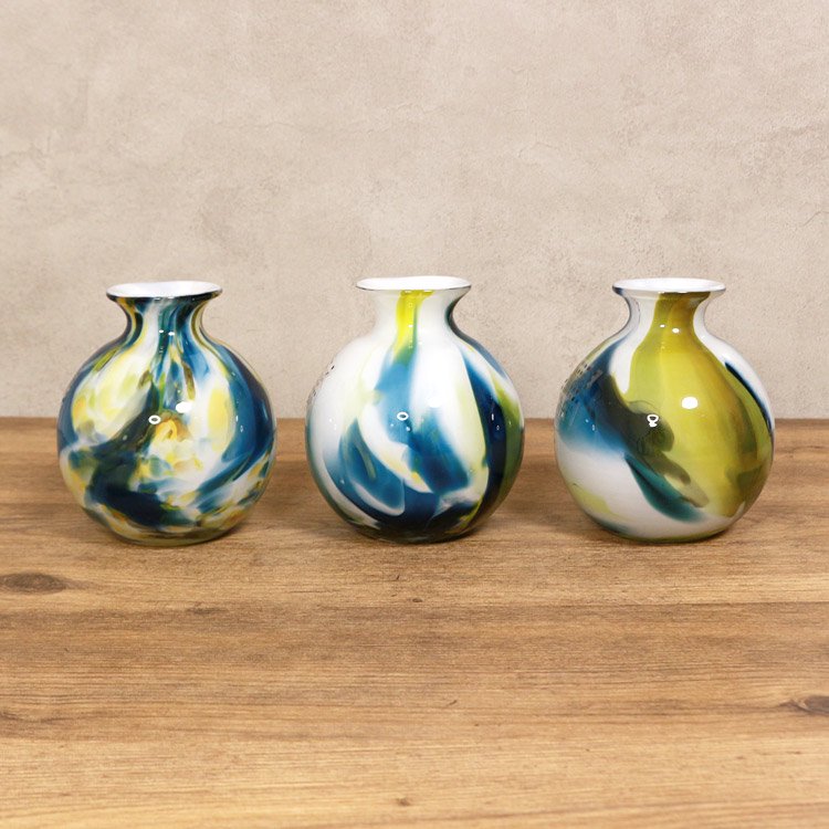 FIDRIO(フィデリオ) COLORIボールフラワーベース ネイビー系 花瓶 ガラス ミックスカラー