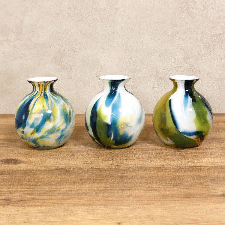 FIDRIO(フィデリオ) COLORIボールフラワーベース ネイビー系 花瓶 ガラス ミックスカラー