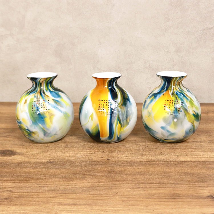 FIDRIO(フィデリオ) COLORIボールフラワーベース イエローブルー系 花瓶 ガラス ミックスカラー