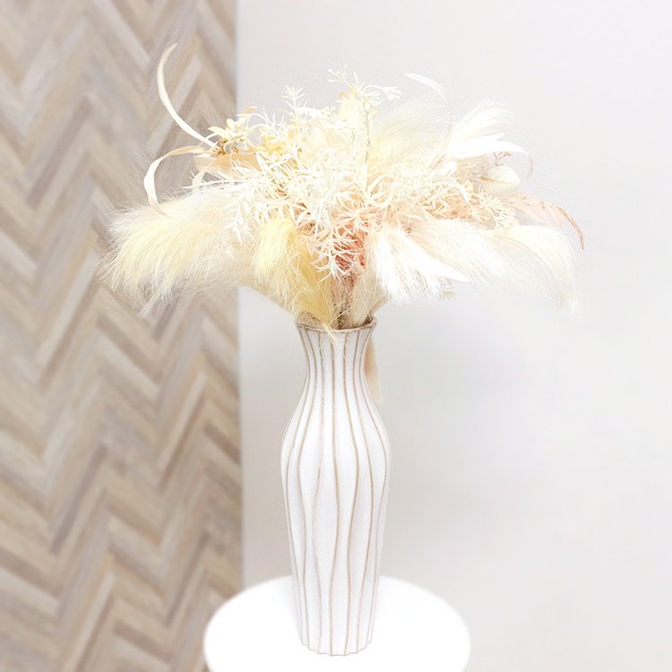 パンパスグラスのドライフラワー風ブーケ 花瓶アレンジメント アイボリー 造花 アーティフィシャルフラワー