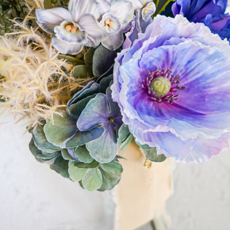 ポピーとスイセンのミニブーケ ブルー×ブルー 花瓶アレンジメント 造花 アーティフィシャルフラワー