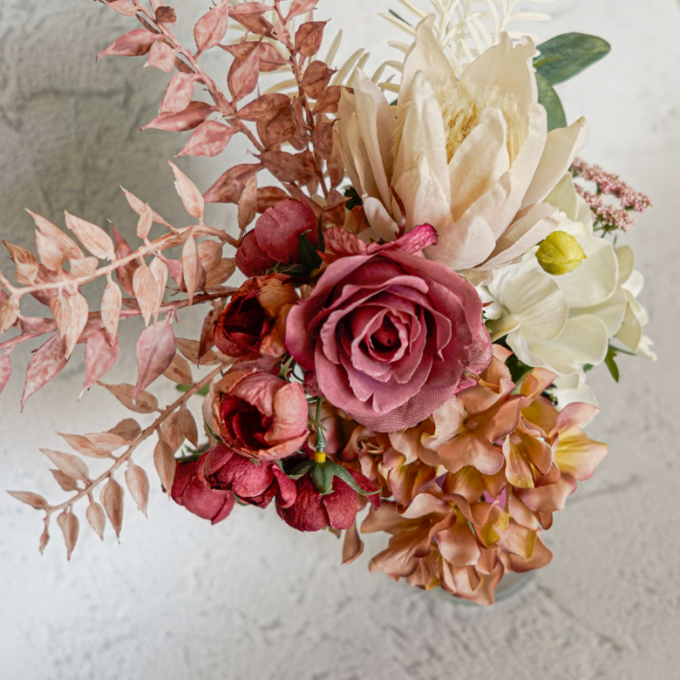 アネモネとローズのミニブーケ ベリーピンク×ホワイト 花瓶アレンジメント 造花 アーティフィシャルフラワー