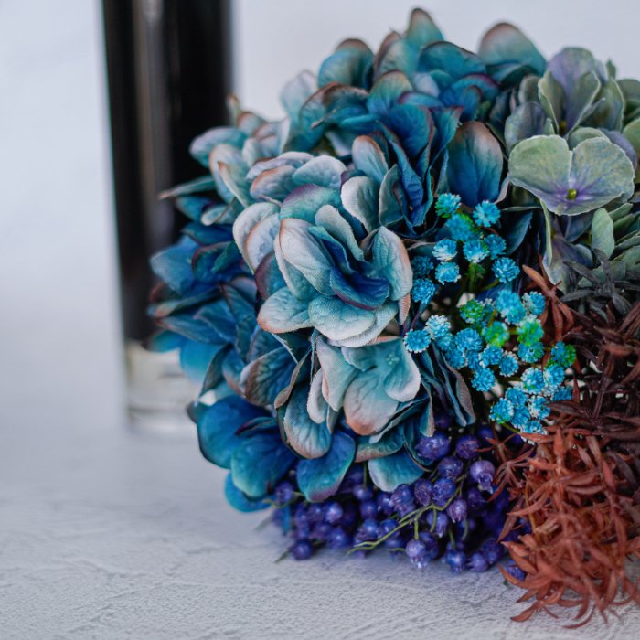 blue ハイドランジアベリー 花瓶アレンジメント 造花 アーティフィシャルフラワー