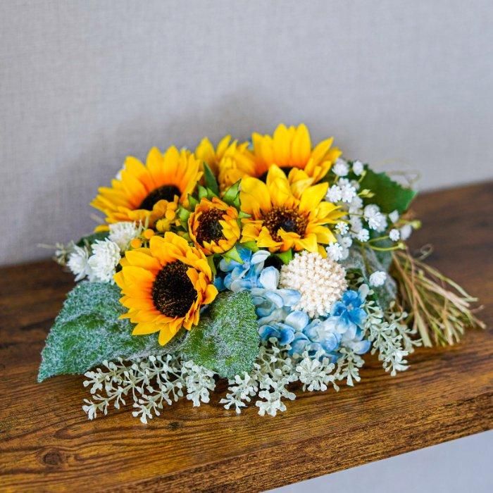 ひまわりの2WAYブーケ/スワッグ 壁掛け 造花 アーティフィシャル