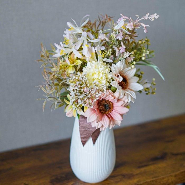 くすみカラーひまわりのミニブーケ 花瓶アレンジメント 造花 アーティ くすみカラーひまわりのミニブーケ 花瓶アレンジメント 造花 アーティ