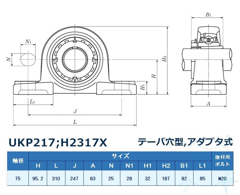 UKP217D1+H2317X ｜ NTN ｜ ベアリング ユニット ピロー形