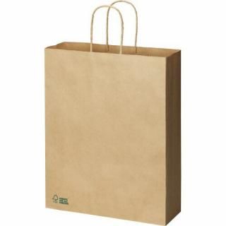カウネット　丸紐手提げ袋　森林認証　茶（未晒）　Ｌ　５０枚　３６９４－３３８８