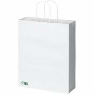 カウネット　丸紐手提げ袋　森林認証　白（晒）　Ｌ　５０枚　３６９４－３４１８