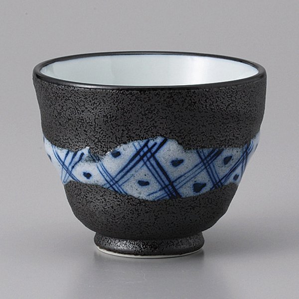 黒吹菱紋青ゆとり碗 約270cc 和食器 湯呑 ブルー系 日本製 美濃焼 業務