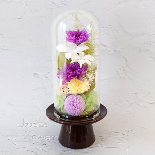 プリザーブドフラワー仏花・蘭菊ガラスドーム