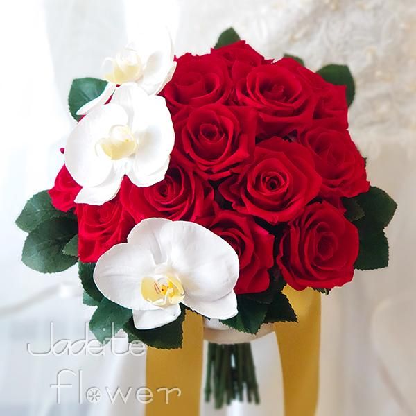 30.【ブートニア付】ウェディングブーケ　赤×白　アーティフィシャルフラワー造花 2025 フラワー・ガーデニング 30.【ブートニア付】ウェディング