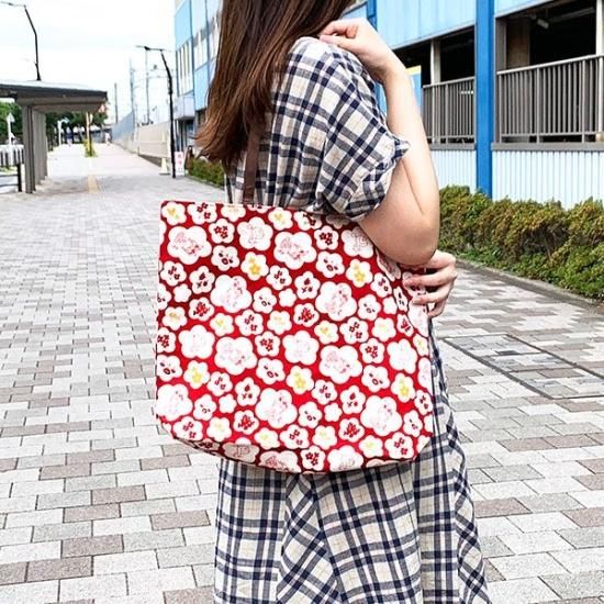 水森亜土 和柄シリーズ 手提げトート 赤 トートバッグ おでかけ