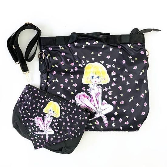 母ちゃんの介護　ハンドメイド 水森亜土 SAC スカーフ親子バッグ BK バレエ ショルダーバッグ