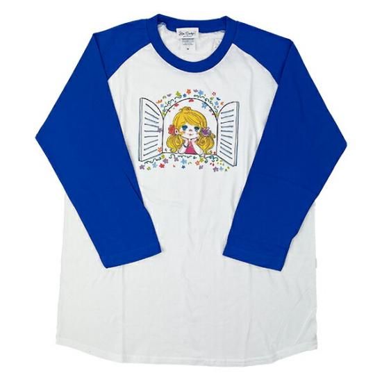 水森亜土 マド ラグランスリーブTシャツ(M) ブルー 亜土ちゃん
