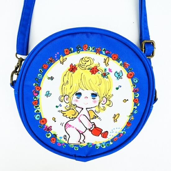 水森亜土 テンシ ラウンドポシェット ブルー ショルダーバッグ