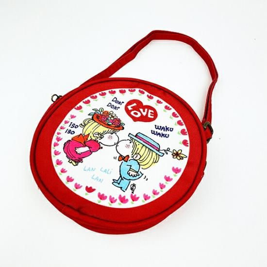 水森亜土 LOVE ラウンドポシェット レッド ショルダーバッグ