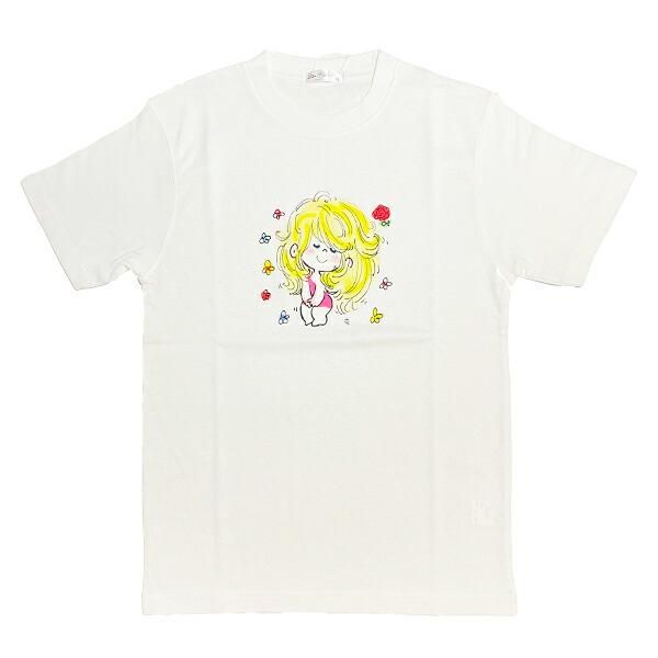 水森亜土 少女柄 コットン半袖Tシャツ(L) ホワイト アパレル