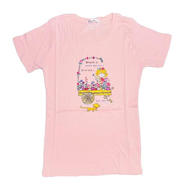 水森亜土 恋人柄 オーガニックコットン半袖Tシャツ(M