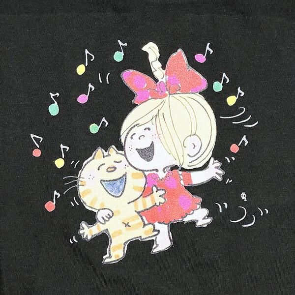 【超希少】水森亜土　Tシャツ　キーホルダー　ハンカチ　VIVAYOU コラボ 水森亜土 ネコ＆ガール 半袖Tシャツ(M) ブラック アパレル