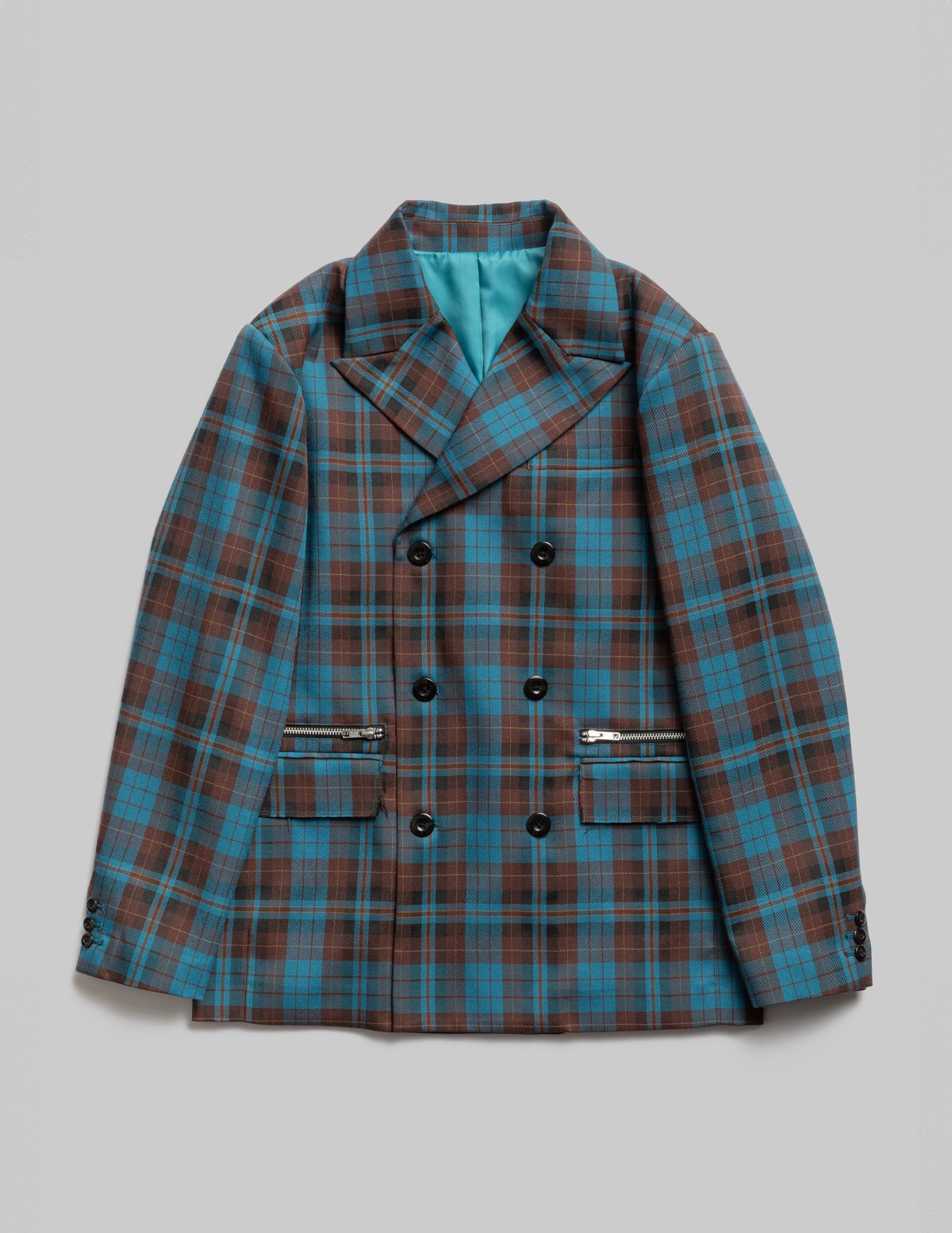 CHECKED TAILORED JACKET - Blue/Brown