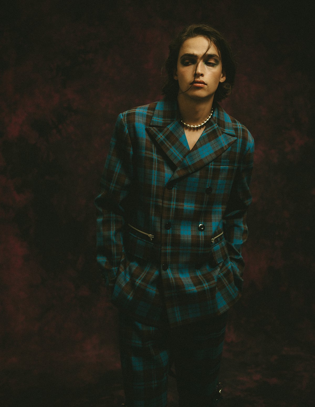 CHECKED TAILORED JACKET - Blue/Brown