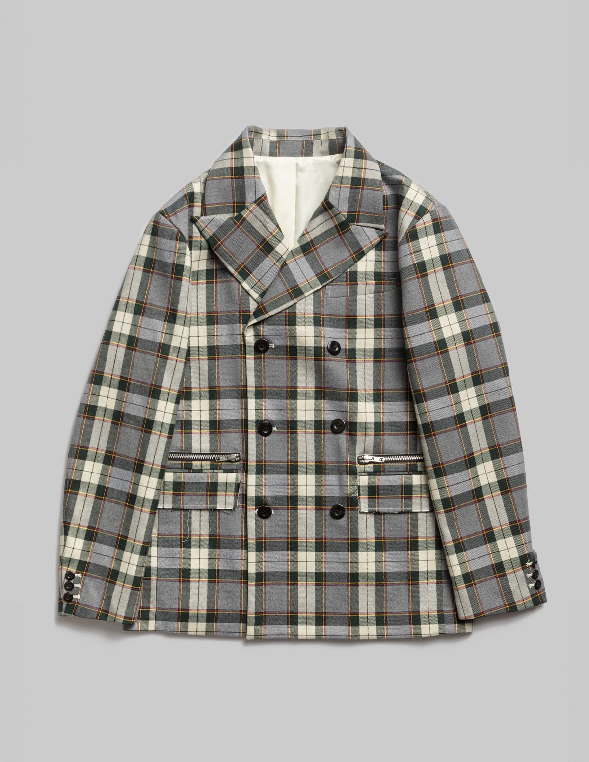 CHECKED TAILORED JACKET - Gray/Ivory