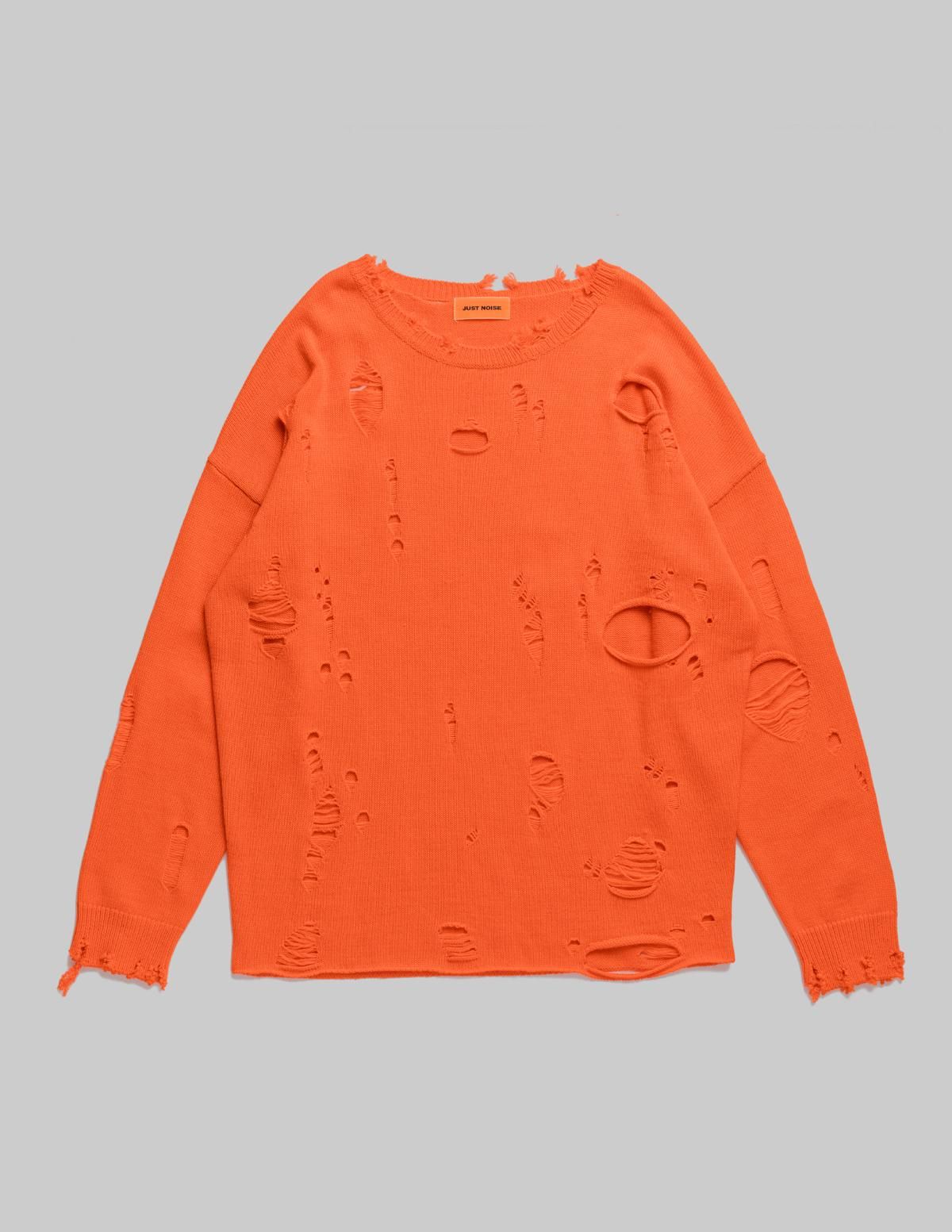 DISTRESSED KNIT SWEATER - Orange - JUST NOISE ONLINE STORE