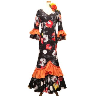 Guadalupe製ドレス (黒地花+オレンジ) 