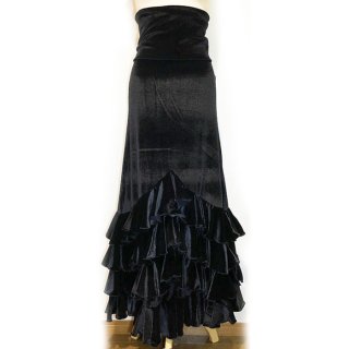 山型4段ベルベットハイウエストファルダ (黒)(SIZE:M-L 40)フラメンコスカート Flamenco Design社製 送料無料