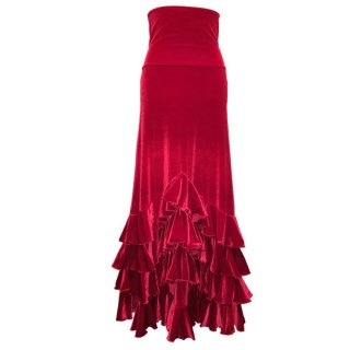 山型4段ベルベットハイウエストファルダ (赤)(SIZE:S 36-38)フラメンコスカート Flamenco Design社製 送料無料