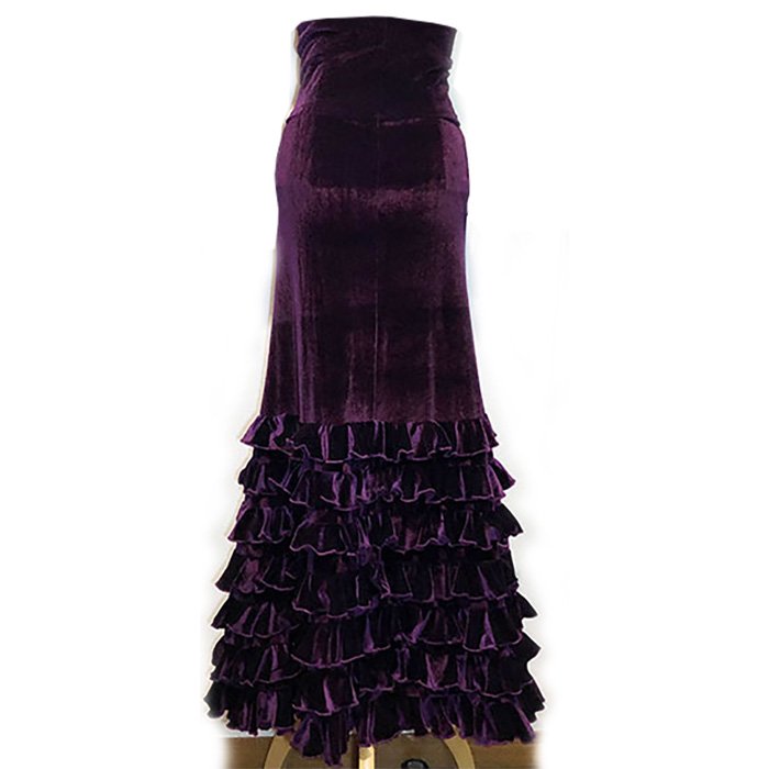 ベルベット7段ハイウエストファルダ (紫)(SIZE:S 36-38)フラメンコスカート Flamenco Design社製 送料無料 フラメンコドレスショップ・ケイトトス  Flamenco shop KateToss