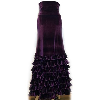 ベルベット7段ハイウエストファルダ  (紫)(SIZE:S 36-38)フラメンコスカート Flamenco Design社製 送料無料