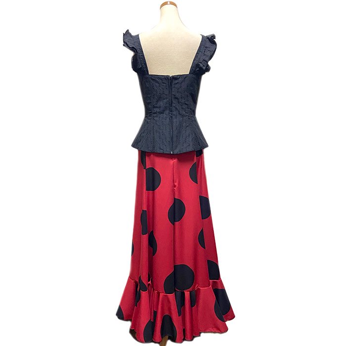 ワンボランテ ファルダ+キャミ型コルピーニョセット (黒+赤に黒大水玉) (SIZE:38～40) ツーピース 送料無料　フラメンコ衣装, -  フラメンコドレスショップ・ケイトトス Flamenco shop KateToss