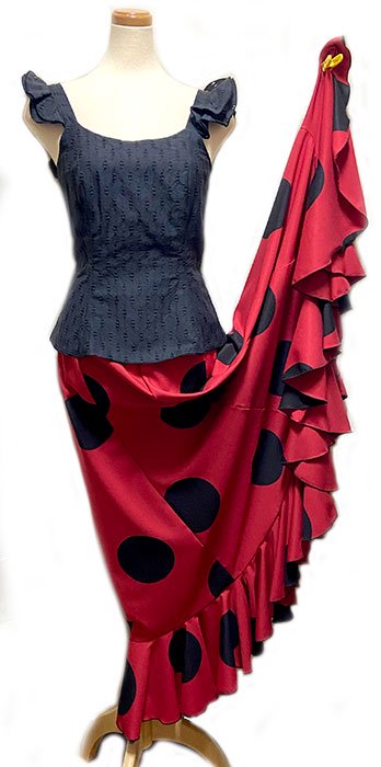 ワンボランテ ファルダ+キャミ型コルピーニョセット (黒+赤に黒大水玉) (SIZE:38～40) ツーピース 送料無料　フラメンコ衣装, -  フラメンコドレスショップ・ケイトトス Flamenco shop KateToss