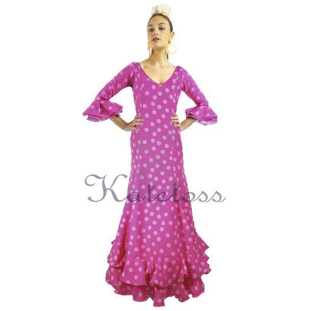 水玉幅広ワンピース(フクシアピンク) | Trajes de Flamenca社製 - フラメンコドレスショップ ケイトトス Flamenco  dress shop katetoss