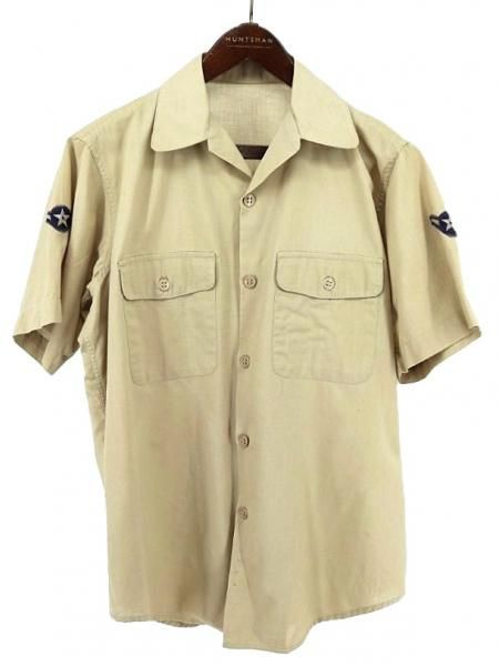 古着 60’s ビンテージ 米軍 U.S.AIR FORCE アメリカ空軍 ダブルステッチ 開襟 オープンカラー シャツ / メンズL相当