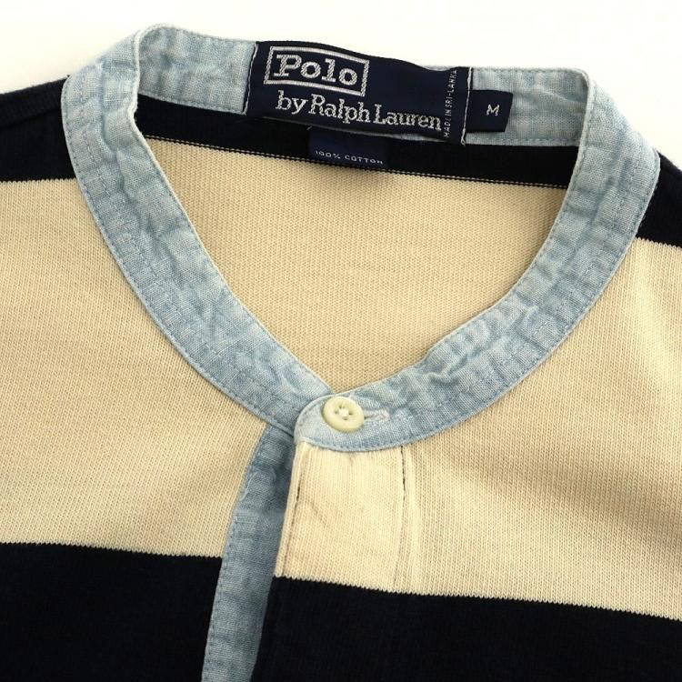 【状態◯】ポロ ラルフローレン 太 ボーダー 長袖 ラガーシャツ メンズ 古着 Ralph Lauren - 90s ポロ ラルフローレン ボーダー 長袖 ラガー