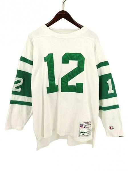 古着 90’s USA製 Champion チャンピオン 青刺繍タグ NFL NY JETS ナンバリング エルボーパッチ 付き フットボールTシャツ/ メンズXL