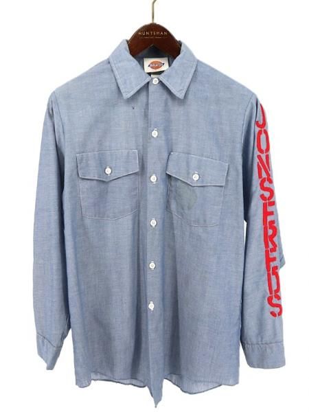 古着 80's Dickies ディッキーズ 白タグ Jonsereds ヨンザレット チェーンソー スプレーアート 刺繍 シャンブレー 長袖シャツ / メンズM相当