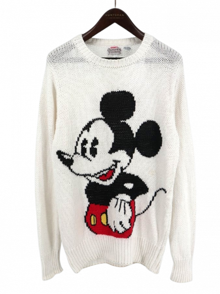 古着 80's Disney CHARACTER FASHIONS ディズニー パイカット アイ ミッキーマウス 編込み ケーブルニット / メンズS